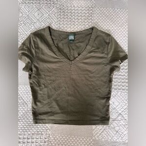 Olive V-Neck Short Sleeve Women's Top